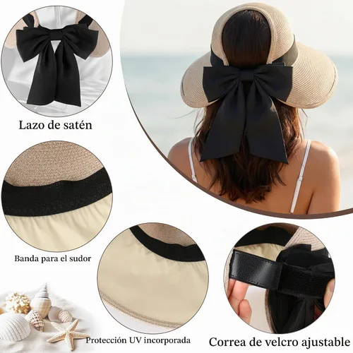 Vista 4 de Ababalaya Sombreros de sol enrollables para mujer, sombrero de playa de Beige jaspeado