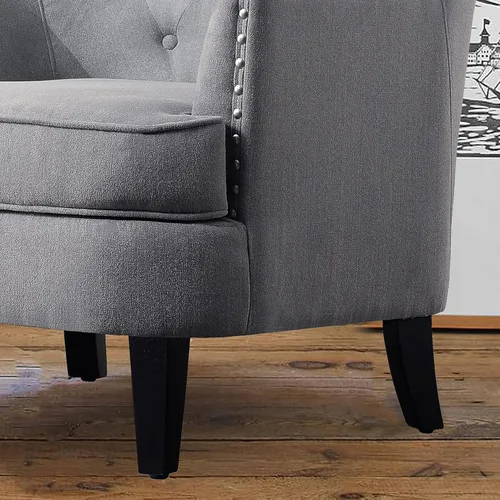 Vista 5 de Rosevera Silla decorativa con juego otomano, sillón tapizado moderno de mediados de siglo para sala de estar o dormitorio, cómoda silla de lectura
