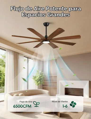 Vista 3 de Ventilador de techo inteligente de 65 pulgadas con luz, 8 cuchillas de Nogal
