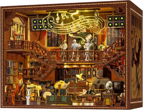 Vista 11 de VORATHIS Kit de rincón de libros con LED Casa miniatura de bricolaje para Biblioteca Clásica