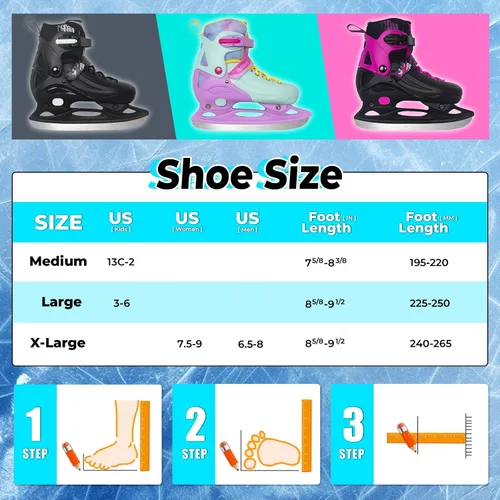 Vista 4 de Patines de hielo Nattork ajustables en 4 tallas para niños, niñas, divertidos patines de hielo para principiantes para exterior, protección dura