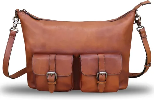 Vista 2 de Bolsos de cuero genuino para mujer, bolsos hechos a mano, con asa superior, bolsos de hombro, estilo vintage, bolso cruzado de cuero real