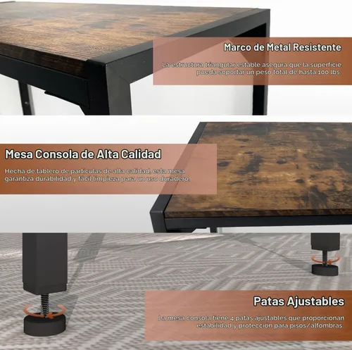 Vista 4 de Mesa consola estrecha industrial de 33 pulgadas, mesa de sofá para entrada, mesa de sofá, mesa auxiliar de entrada para pasillo, sala de estar