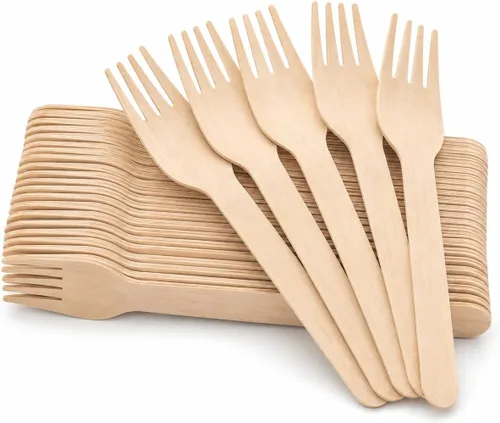Vista 10 de LotFancy Tenedores desechables, 100 tenedores de madera, 6.2 pulgadas, biodegradables compostables, ideales para camping, picnic, cenas, suministros