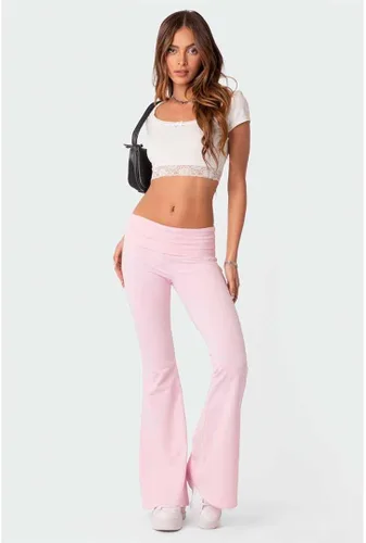 Vista 5 de ABYOVRT Leggings acampanados para mujer, cintura elástica doblada, pantalones de yoga para entrenamiento, pantalones casuales ajustados con corte