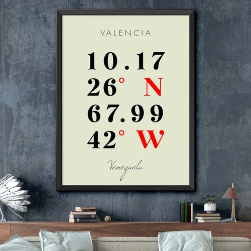 Vista 2 de Mapa de Valencia, Venezuela, Coordenadas Multilínea de Colores (8x10)