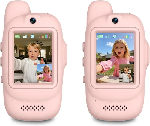 Vista 11 de Walkie Talkies de video para niños, paquete de 2 walkie talkies de video recargables, cámara HD, cambiador de voz, para diversión familiar, Azul