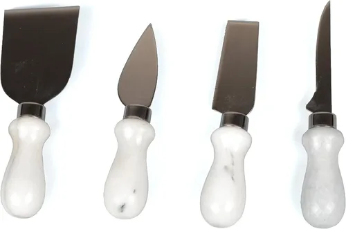 Vista 10 de Creative Home Juego de cuchillos de queso de 4 piezas con mango de mármol natural, cortador de acero inoxidable para quesos suaves y duros