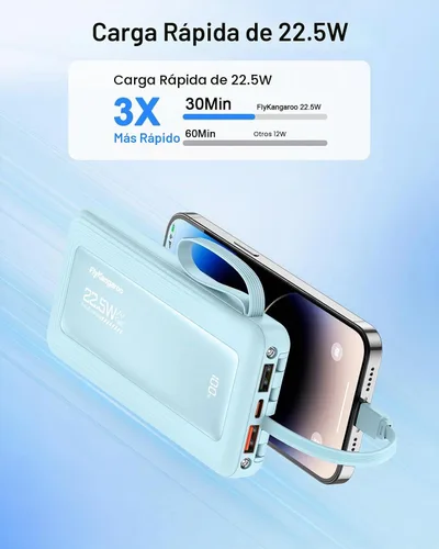 Vista 2 de Cargador portátil 10000mAh 22.5W Power Bank Azul cielo