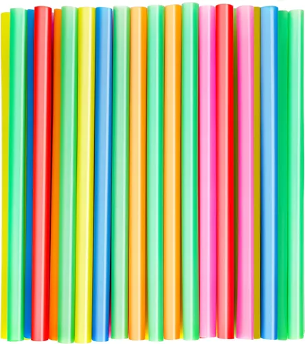 Vista 8 de 100 pajitas grandes para batidos, coloridas, desechables y de boca ancha.