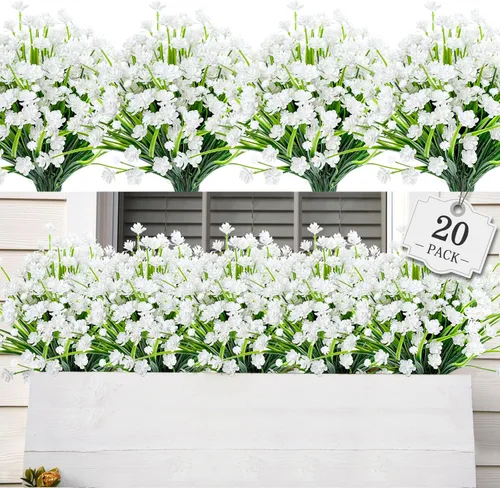Vista 13 de AmyHomie 20 paquetes de flores artificiales para exteriores, resistentes a los rayos ultravioleta, no se decoloran, plantas de plástico, decoración