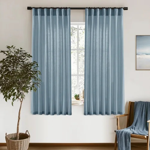 Vista 60 de XTMYI - Cortinas transparentes de 54 pulgadas de largo, juego de 2 paneles para baño, cortinas cortas de lino y algodón con semi privacidad