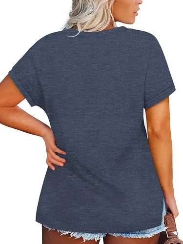 Vista 5 de VISLILY Camisetas de verano con cuello en V y manga enrollada para mujer