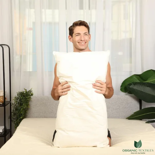 Vista 7 de ORGANIC TEXTILES Almohada Kapok 100% natural para dormir con funda de algodón orgánico, (tamaño queen), certificado GOTS, loft ajustable