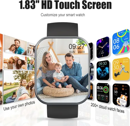 Vista 6 de Reloj inteligente para hombres y mujeres (responder/hacer llamadas), 2025 pantalla táctil HD de 1.83", rastreador de fitness, más de 110 modos