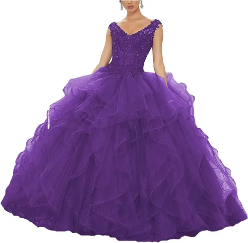 Vista 12 de QXMYOO Vestido de Gala de Quinceañera Sweet 16 Fiesta de Graduación Vestido de Princesa para Adolescentes Negro (Style1-Black)