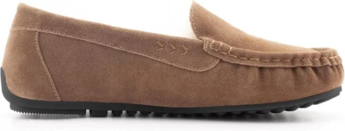 Vista 4 de Parfeying Mocasines de piel de oveja para mujer, mocasines estilo de conducción de espuma viscoelástica de gamuza de vaca