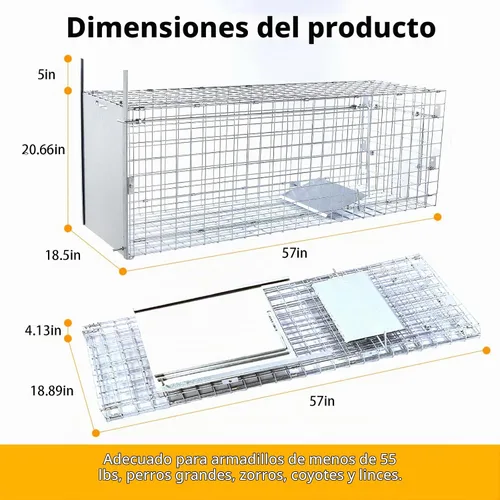 Vista 2 de Timaze 57" Large Foldable Humane Live Animal Trap Cage Jaula plegable resistente para trampa de animales, adecuada para perros grandes, zorros