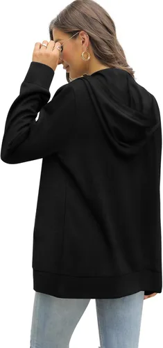 Vista 4 de Saloogoe Sudaderas ligeras con capucha y cremallera para mujer, sudaderas de manga larga, chaqueta delgada
