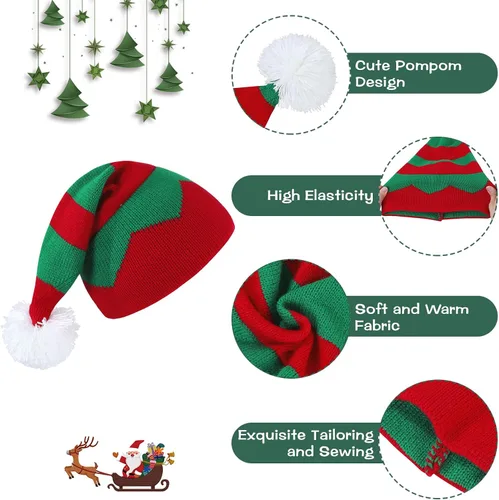Vista 2 de Century Star Gorro de Papá Noel para bebé, gorro de Navidad para niños pequeños, gorro de Navidad cálido, elfo de cola larga, gorro de Papá Noel