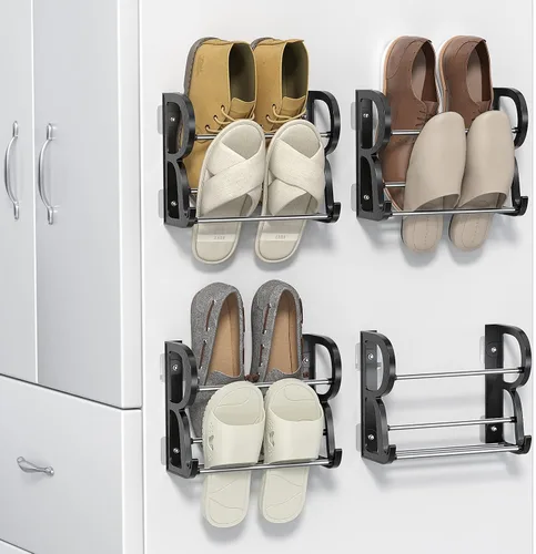 Vista 8 de Zapatero de pared para almacenamiento de zapatos de caravana, paquete de 3 zapateros montado en la pared con soportes adhesivos para colgar