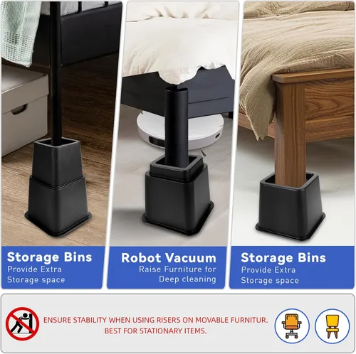 Vista 4 de Elevadores de cama ajustables de 8 pulgadas, soportes de elevación antideslizantes resistentes para camas, sofás, diseño cuadrado duradero