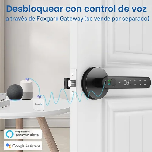 Vista 4 de Foxgard - Cerradura inteligente de huellas dactilares para puerta: Perilla de puerta biométrica de 5 en 1 con impresión digital - Perilla de puerta