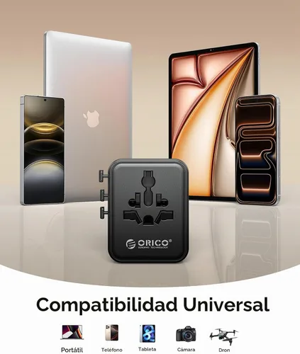 Vista 8 de ORICO Adaptador de viaje universal con 2 CA 2 USB-C y 1 conector USB-A, adaptador de corriente internacional PD 20W, cargador de pared esencial