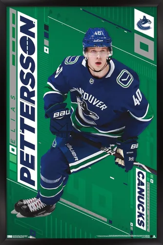 Vista 8 de Trends International NHL Vancouver Canucks - Póster de pared Elias Pettersson 19, 14.725 x 22.375 pulgadas, versión enmarcada de madera de granero