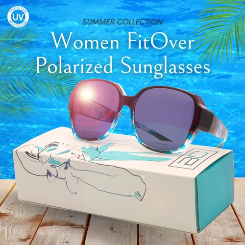 Vista 2 de BLUE CUT Gafas de sol polarizadas para mujer, con estilo protector solar con clip sobre gafas graduadas
