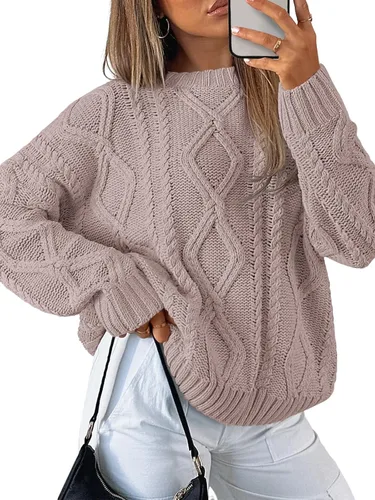 Vista 24 de Trendy Queen Suéteres de punto trenzado de gran tamaño para mujer, trajes Verde militar