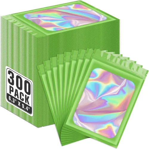 Vista 40 de ANZNKU Paquete de 300 bolsas multicolor para bolígrafos, bolsas holográficas de Mylar con ventana transparente, bolsas de embalaje a prueba
