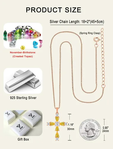 Vista 159 de YL Collar de cruz de plata de ley 925 con colgante de piedra natal religiosa para mujer