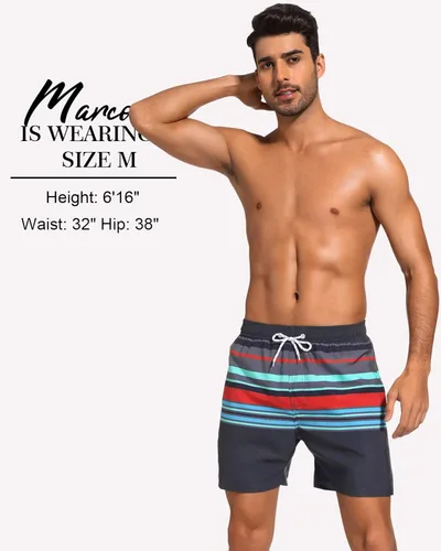 Vista 5 de SILKWORLD Quick Dry Mens Swimming Trunks with Compression Liner Bathing Suit Swim Shorts with Zip Pockets