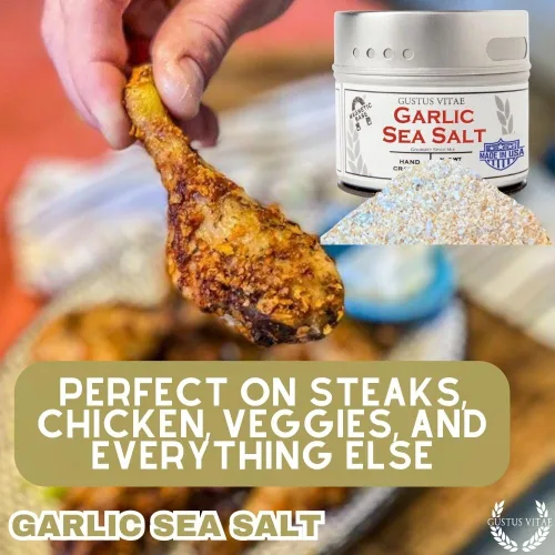 Vista 4 de Sal marina clásica de ajo gourmet Todo natural Sal gourmet ultra premium Condimento de acabado artesanal Lote pequeño Sin OMG Hecho a