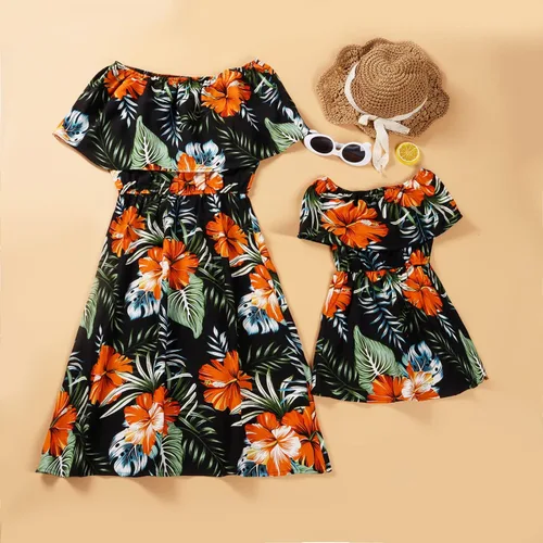 Vista 3 de AWIBMK Vestidos de mamá y yo bohemios, teñido anudado, vestido floral de verano, casual, playa, vacaciones hawaianas, para mamá e hija, trajes a