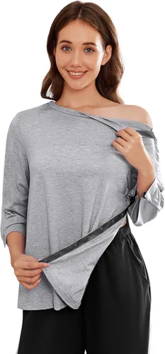 Vista 9 de Camisetas Deyeek para Mujeres Después de Cirugía de Hombro Desmontables Mangas 3/4 Tops para Después de Cirugía de Manguito Rotador Ropa Adaptativa
