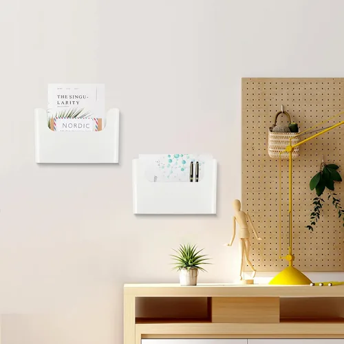 Vista 6 de Archivo de pared Soporte de pared de plástico blanco para oficina y aula Wall File Organizer, White Plastic Magazine Holder Rack, Wall Pocket for
