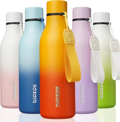 Vista 86 de BJPKPK Botellas de agua aisladas, botella de agua de metal de acero inoxidable de 12 onzas con correa, sin BPA a prueba de fugas, jarras, tazas