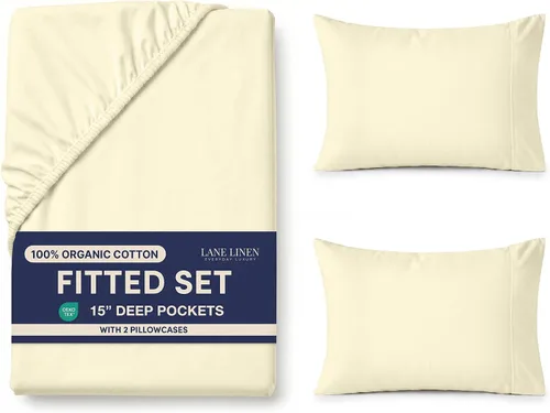 Vista 39 de LANE LINEN - Sábana bajera tamaño individual 100% algodón orgánico y 1 funda de almohada, tejido de percal suave, transpirable, apta para colchones