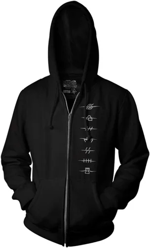 Vista 2 de Ripple Junction Naruto Shippuden Anti Village Symbols Front and Back Print Full Zip Adulto Anime Fleece Hoodie