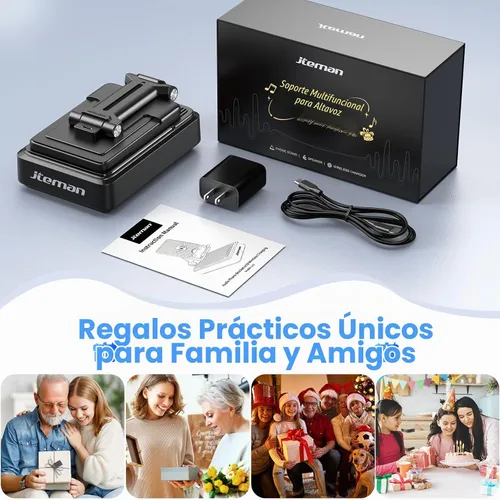 Vista 9 de Jteman - Soporte para teléfono celular con altavoz Bluetooth y cargador inalámbrico