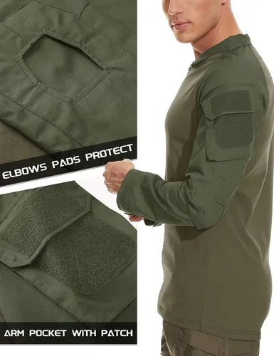 Vista 4 de MAGCOMSEN Camisas militares tácticas para hombre con cremallera de 14, camisa de manga larga con bolsillos