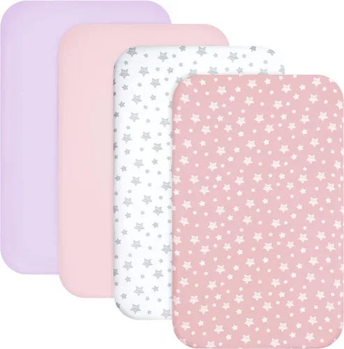 Vista 8 de Juego de sábanas de moisés de 4 piezas para bebé niño o niña, ajuste universal para colchón ovalado, con forma de reloj de arena y rectangular, gris