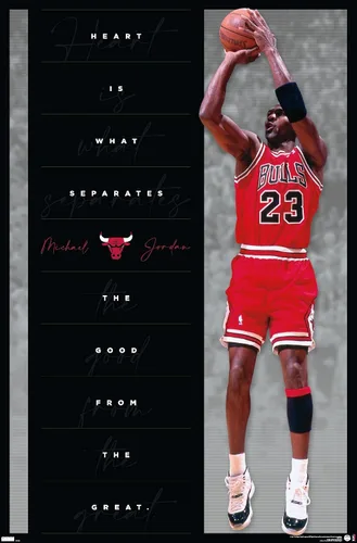 Vista 9 de Trends International Michael Jordan - Póster de pared de corazón, 22.4 pulgadas de largo x 14.7 pulgadas, versión enmarcada en madera de granero