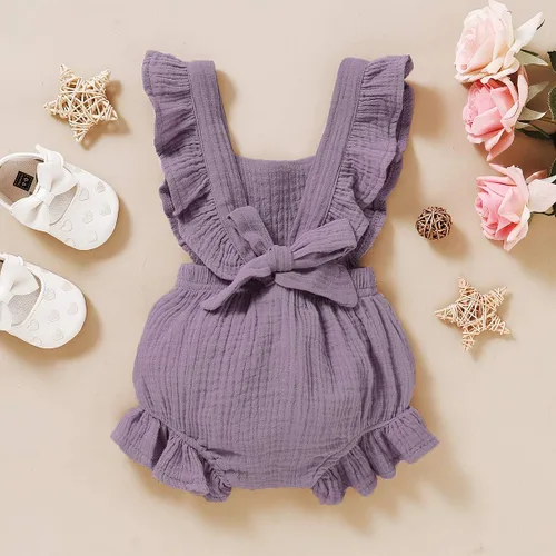 Vista 3 de YOUNGER TREE - Overol para bebé, niña, con volantes, sin mangas, mameluco de estilo casual para verano, ropa de lino de algodón