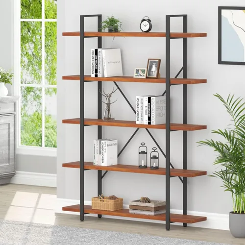 Vista 14 de HSH Estantería industrial de madera maciza de 6 niveles, color marrón Marrón desteñido