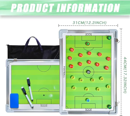 Vista 5 de Pure Vie Tabla magnética de tácticas de entrenamiento de fútbol, portapapeles de fútbol portátil para entrenadores de fútbol de borrado en seco