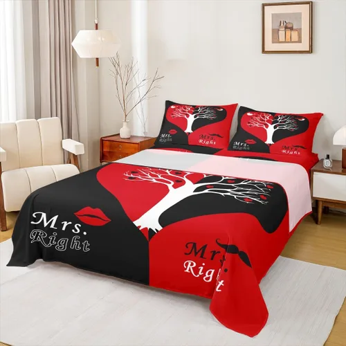 Vista 11 de Dog Side My Side - Juego de sábanas de tamaño Queen, color negro y blanco, sábana bajera ajustable para mujeres y hombres, sábanas románticas