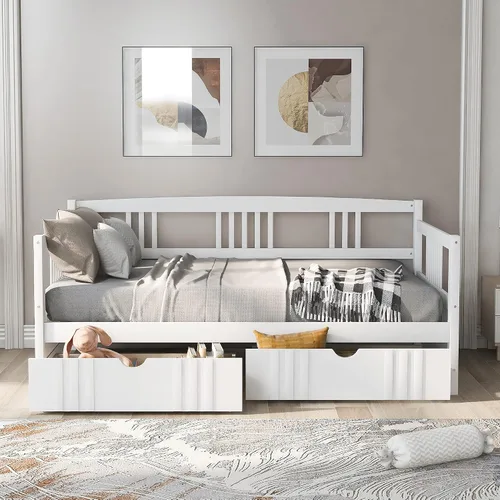 Vista 15 de Flieks Sofá cama de madera de tamaño individual, sofá cama multifuncional de madera maciza con soporte de 10 listones de madera (espresso)